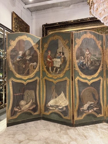 Paravent six feuilles d’époque Louis XV d’après Carl Van Loo - Mobilier Style Louis XV