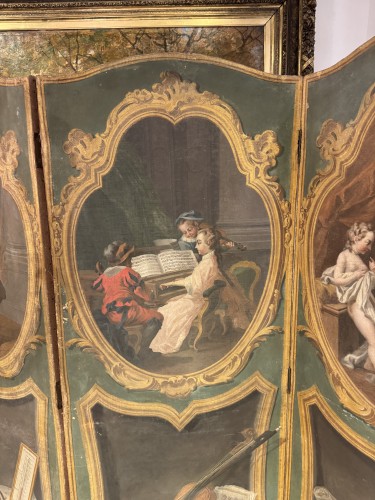 XVIIIe siècle - Paravent six feuilles d’époque Louis XV d’après Carl Van Loo
