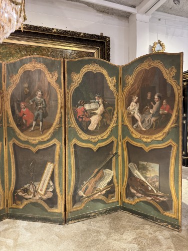 Louis XV - Paravent six feuilles d’époque Louis XV d’après Carl Van Loo