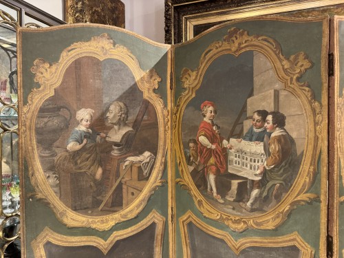 Antiquités - Paravent six feuilles d’époque Louis XV d’après Carl Van Loo