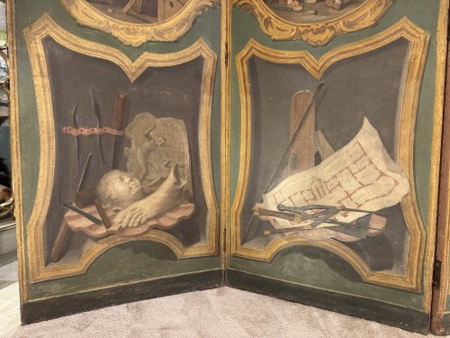 Antiquités - Paravent six feuilles d’époque Louis XV d’après Carl Van Loo