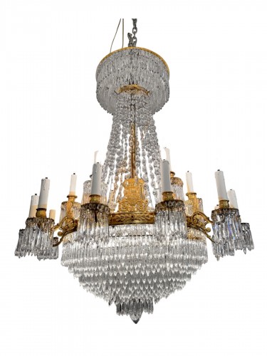 Lustre d’époque Empire en cristal et bronze doré