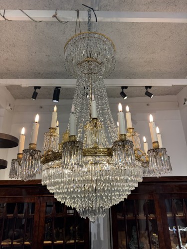 Lustre d’époque Empire en cristal et bronze doré - Luminaires Style Empire