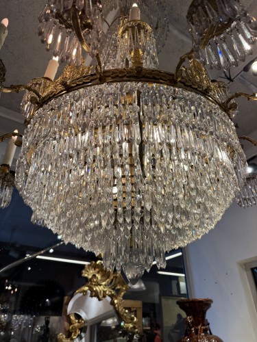 Luminaires Lustre - Lustre d’époque Empire en cristal et bronze doré