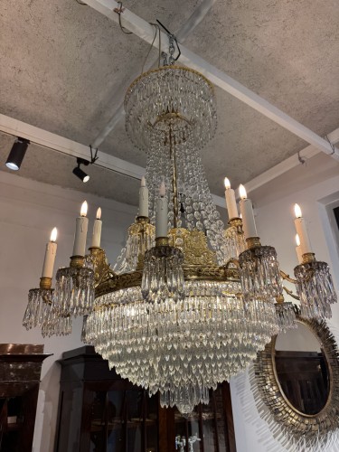 Lustre d’époque Empire en cristal et bronze doré - Antiquités Simon
