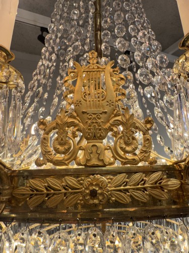 Lustre d’époque Empire en cristal et bronze doré - Empire
