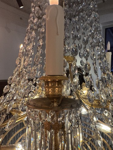 Antiquités - Lustre d’époque Empire en cristal et bronze doré