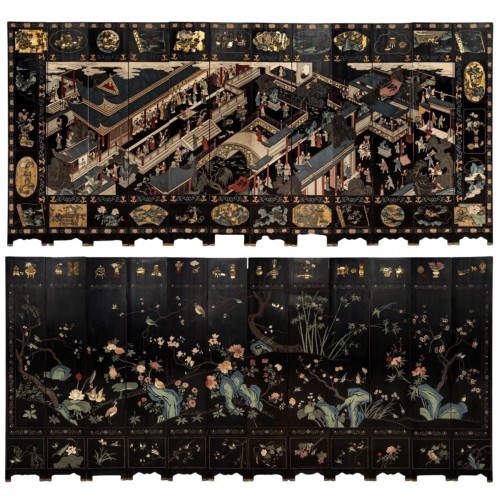 Coromandel lacquer folding screen circa 1930