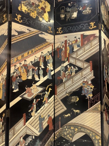 Asian Works of Art  - Coromandel lacquer folding screen circa 1930