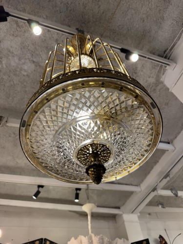 Lustre cage en cristal et bronze attribué à Baccarat - Luminaires Style Art nouveau
