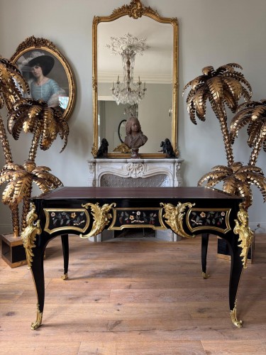 Bureau plat en marqueterie de Pierres dures - Mobilier Style Napoléon III