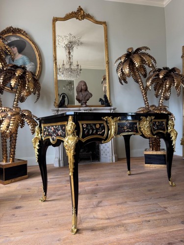 Mobilier Bureau et Secrétaire - Bureau plat en marqueterie de Pierres dures