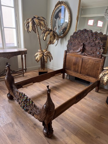 XXe siècle - Lit de repos aux Paons d’époque Art Nouveau