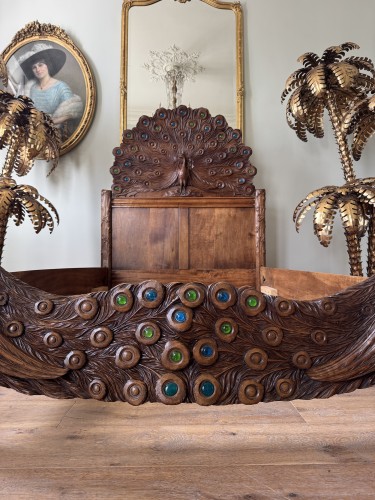 Art nouveau - Lit de repos aux Paons d’époque Art Nouveau