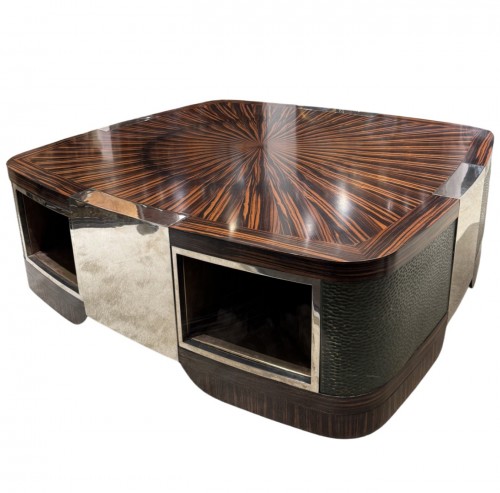 Table basse vers 1970 de style Art déco en ébène de Macassar