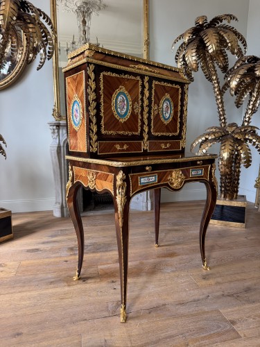 Mobilier Bureau et Secrétaire - Bonheur du jour en marqueterie et porcelaine de Sèvres