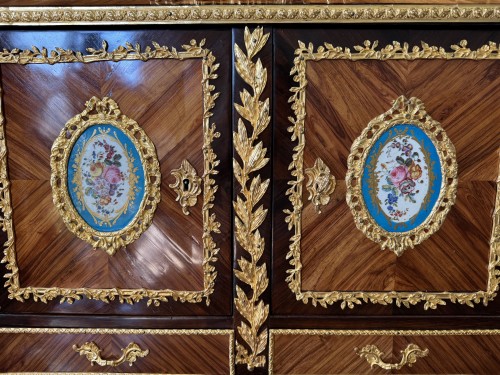 Antiquités - Bonheur du jour en marqueterie et porcelaine de Sèvres