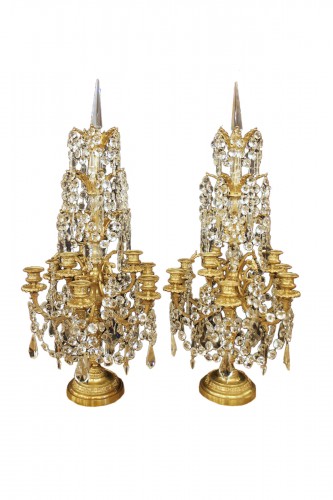 Pair of bronze and crystal girandoles with 9 lights, Napoleon III period