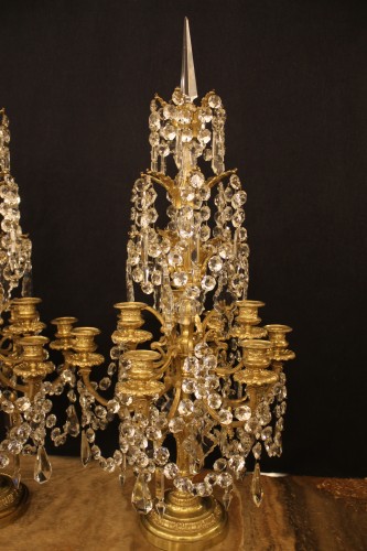 Pair of bronze and crystal girandoles with 9 lights, Napoleon III period - Lighting Style Napoléon III