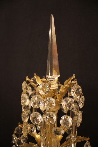 Antiquités - Paire de girandoles à 9 feux en bronze et cristal, époque Napoléon III