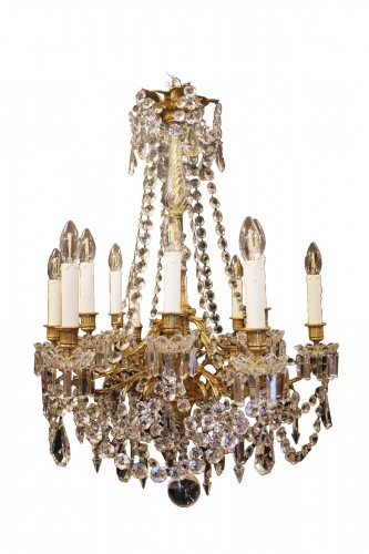 Lustre en bronze doré et cristal à douze feux, époque Napoléon III