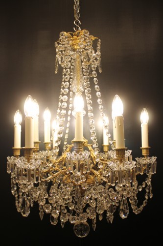 Lustre en bronze doré et cristal à douze feux, époque Napoléon III - Luminaires Style Napoléon III