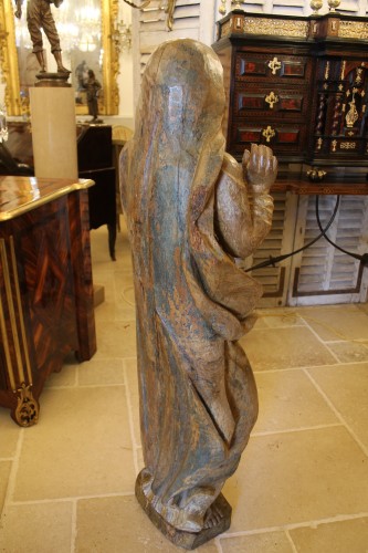 Art sacré, objets religieux  - Importante Vierge en chêne du XVIIe siècle