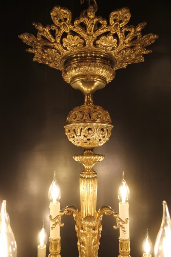 Lighting  - Neo-Gothic style chandelier in gilt bronze with 18 lights, mid 19th century