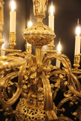  - Neo-Gothic style chandelier in gilt bronze with 18 lights, mid 19th century