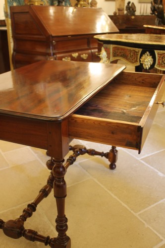 Louis XIV table in mahogany, gaîac and oak, Nantes work from the 18th century - 