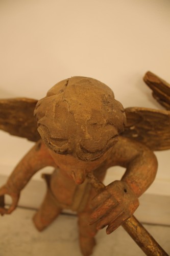  - Paire d'angelots en bois sculpté polychrome, époque XVIIIe