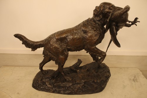 Lienard Emile Désiré- Epagneul au faisan, importante sculpture en bronze - Sculpture Style 