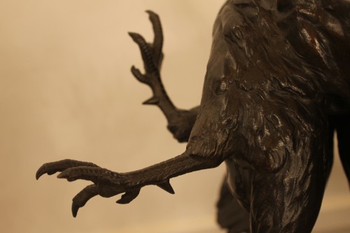Antiquités - Lienard Emile Désiré- Epagneul au faisan, importante sculpture en bronze