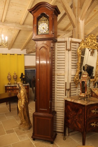 Antiquités - Horloge Bordelaise en acajou massif, époque XVIIIe siècle