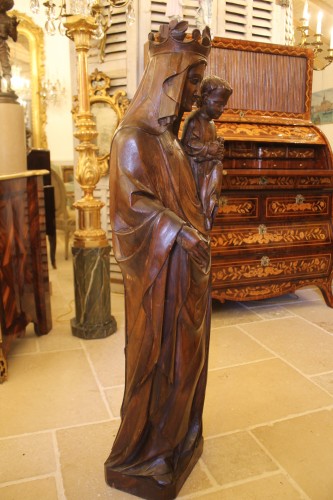 Art sacré, objets religieux  - Grande Vierge à l'enfant à l'oiseau du XIXe siècle