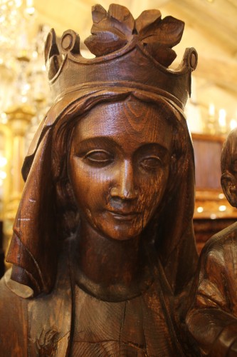 Antiquités - Grande Vierge à l'enfant à l'oiseau du XIXe siècle