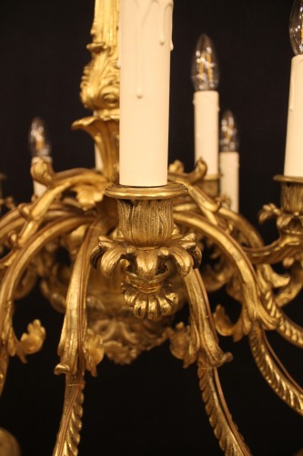 Lustre en bronze doré à 18 feux, époque Napoléon III - Antiquités Thierry Martin