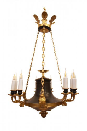 Empire period nine-light ormolu and lacquered chandelier