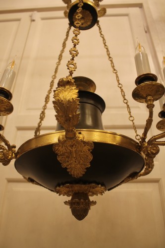 Empire period nine-light ormolu and lacquered chandelier - Lighting Style Empire
