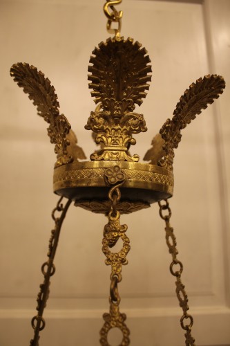 Empire - Empire period nine-light ormolu and lacquered chandelier