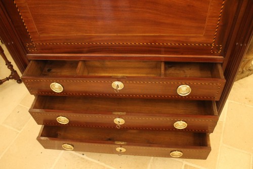 Antiquités - Secrétaire en armoire en acajou massif, Nantes époque louis XVI