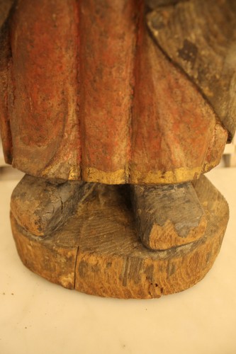 Antiquités - Sainte en bois sculpté polychrome, Allemagne fin XVIe début XVIIe siècle