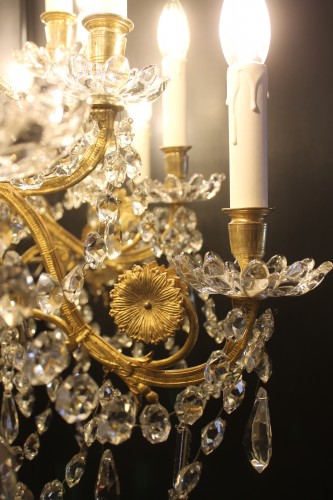 XIXe siècle - Important lustre en bronze et cristal à 24 feux, époque Napoléon III