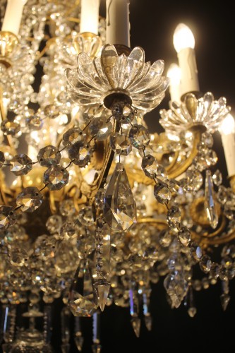 Antiquités - Important lustre en bronze et cristal à 24 feux, époque Napoléon III