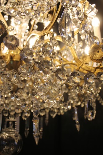 Antiquités - Important lustre en bronze et cristal à 24 feux, époque Napoléon III