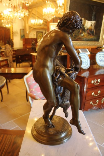 Sculpture Sculpture en Bronze - Barthelemy Raymond (1833-1902) - Berger jouant avec un chevreau