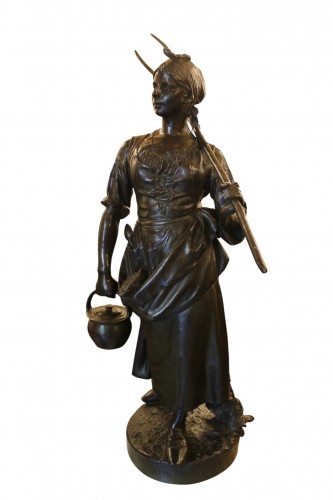 BOUILLON Henri (1864-1934)– Porteuse aux champs, important bronze