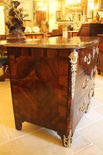 Furniture  - Louis XIV rosewood marquetry commode with gilt-bronze mounts stamped with the crowned “R”
