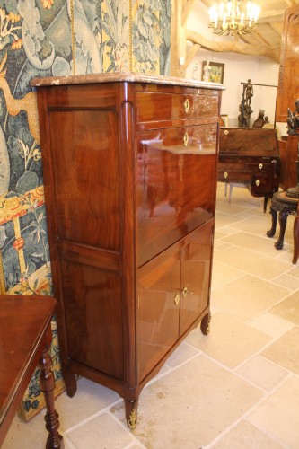 Antiquités - Petit secrétaire en acajou massif, estampille de BOICHOD et JME, époque Transition