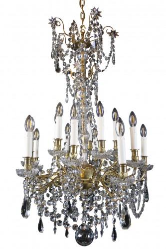 Lustre à 15 feux en bronze et cristal de Baccarat, époque Napoléon III